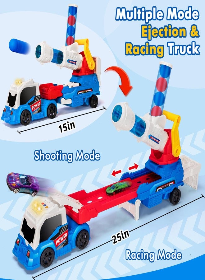 BainGesk Semi Truck Toys Car for 3, 4, 5, 6, 7, 8 Years Old Boys Girls, 28" Ejection and Shooting Truck with Light & Sounds, Includes 4 Race Cars, 10 EVA Balls, Large Car Toys Gifts for Toddler - Image 2